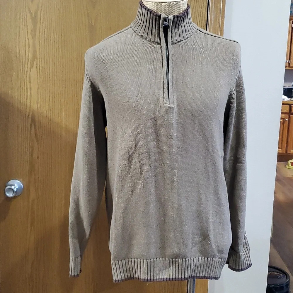 Columbia tan ribbed 1/4 zip warm cotton sweater - Picture 2 of 6